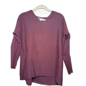 Vince V Neck Sweater Size XS Burgundy Wine 100% Cashmere Rib Knit 3/4 Sleeve